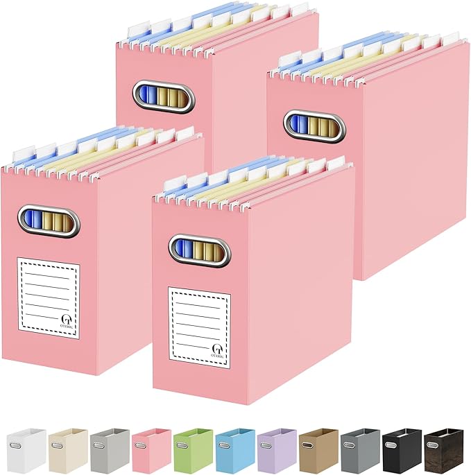 Oterri File Organizer Box, Portable Collapsible Cardboard File Folder Organizer with Handle for Letter Size Hanging Files, Do