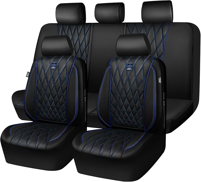CAR PASS Piping Luxury Leather Seat Covers Full Set,5 Seats Anti-Slip Waterproof Seat Covers Compatible with Front Armrests,U