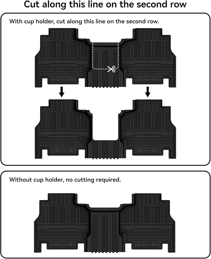 3W Floor Mats & Cargo Liner for Jeep Wagoneer 2022-2026 7-Seat (NOT for 8-Seat/L/S)， with 2nd Row Bench Seat All Weather Protection TPE Full Set Automotive Mat Car Floor Liners Accessories, Black