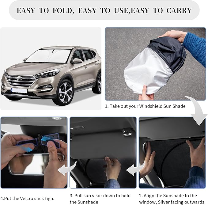 for Hyundai Tucson 2016-2021 Sun Shade Sunshade Windshield Cover,4-Layer Front Window Shade Custom fit Tucson Sun Visor 240T Retractable Shade Blocks UV Rays Cooler Car Accessories
