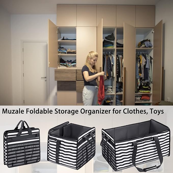 Muzale Extra Large Utility Tote Bag with Wire Frame Reusable Grocery Bags Foldable Heavy Duty Shopping Bags for Groceries Collapsible Totes with Handles for Carrying Heavy Loads Storage Car Trunk