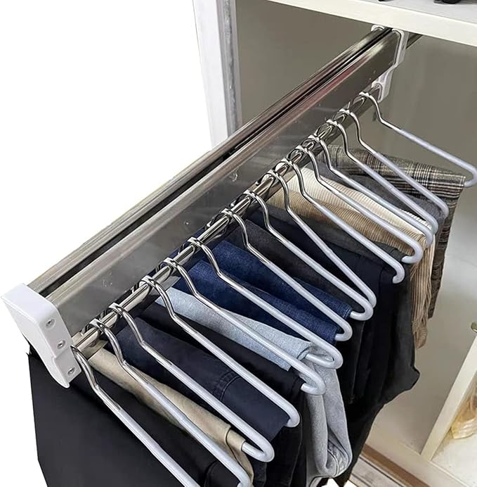 Wardrobe Pull-Out Trousers Rack - Steel Extendable Closet Rod For Pants Clothing Storage, 30-80Cm Pull Out Clothes Rail, Exte