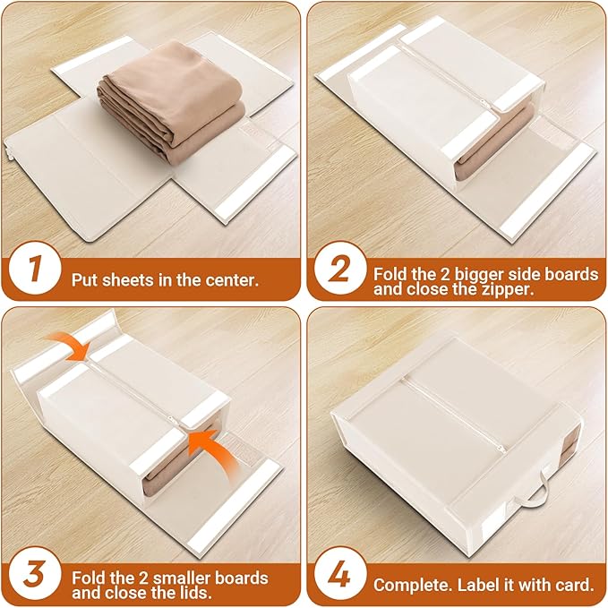 StorageTastic 2 Pack Bed Sheet Closet Organizers and Storage,Sturdy Foldable Storage Containers with Window and Label,Storage