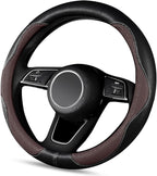 SuperKaKa Brown Car Steering Wheel Cover 2025, Universal Auto PU Cute Breathable Slip-Proof Comfort Imitation Leather Protect