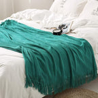 Homiest Decorative Knitted Throw Blanket with Fringe Soft & Cozy Tassel Blanket for Couch Sofa Bed (Teal,50x60)