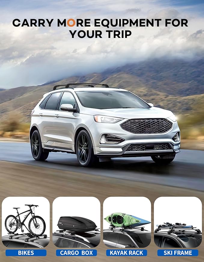 Roof Rack Cross Bars 220lbs Compatible with Ford Edge 2015-2024,Heavy Duty Aluminum Lockable Roof Rails Crossbars Cargo Canoe Black Rooftop Cargo Carrier Luggage.