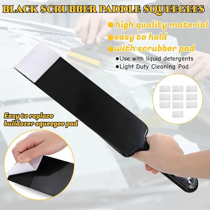 4 Pieces Window Tint Tools, Long Handle Bulldozer Squeegee Scrubber Paddle Squeegee, Auto Flat Window Film Installation Cleaning Tool for Car Front Windows Rear Glass