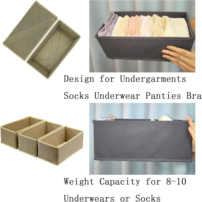 Bructhun Sock Drawer Organizer 6 Pack - Collapsible Fabric Storage Bins for Underwear Divider, Small Closet Organizers with 6