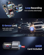 Dash Cam Front 4K - 1.5" IPS Display & 5G WiFi & 64G Card, 360° Rotation Mini Dashcam, Car Camera with WDR Night Vision, 24H 