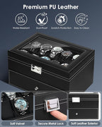 Watch Case for Men, 20-Slot 2-Layer Watch Box with Large Glass Lid, Watch Storage Organizer with Removable Watch Pillows, Men