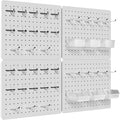 Peg Board for Tools, 4 Pack Metal Pegboard Wall Organizer with Hooks,16"×12" White Pegboard Panels for Walls Home, Garage Too