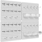 Peg Board for Tools, 4 Pack Metal Pegboard Wall Organizer with Hooks,16"×12" White Pegboard Panels for Walls Home, Garage Too