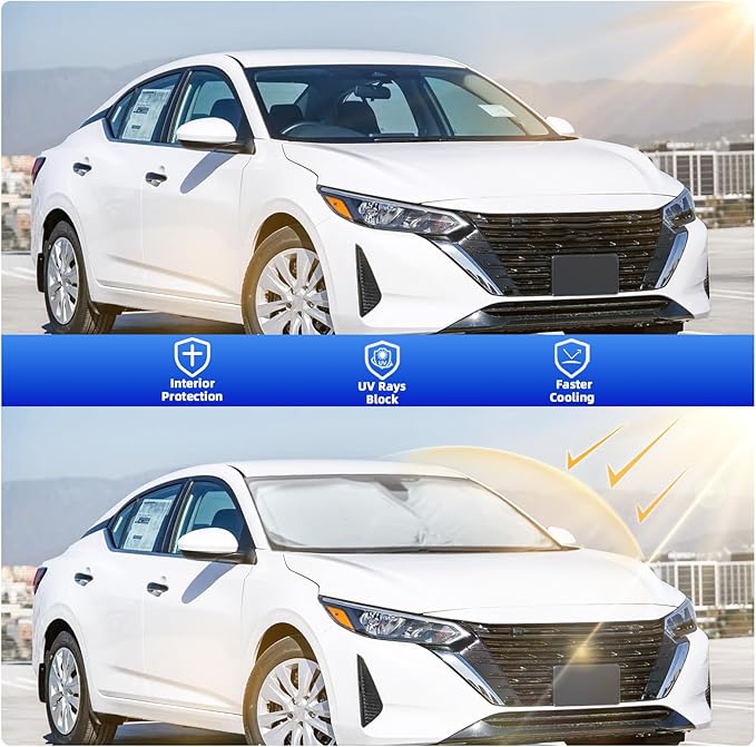 Side Window Sunshades Intended for Nissan Sentra 2020-2025, Front Window Shades Custom Fit Sentra, Foldable Car Sun Shield with Steering Wheel Sunshade to Block UV Keep Car Cool