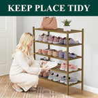Smiry Bamboo Shoe Rack 5-Tier, Stackable Wooden Shoe Organizer for Entryway & Closet, Free Standing Wood Shoe Storage Shelf f