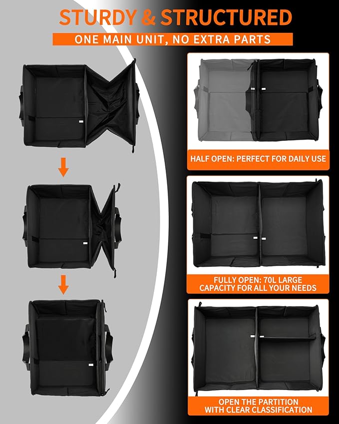 Sturdy Car Trunk Organizer - Large Capacity Trunk Organizer for SUVs & Sedans, Hard-Shell One-Piece Design with Cute Print,