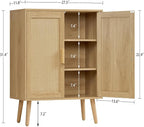Iwell Storage Cabinet with 2 Shelves, Rattan Cabinet with 2 Doors, Sideboard Buffet Cabinets with Storage for Living Room, Di
