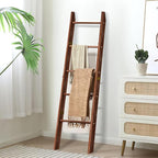 XLHOMO Blanket Ladder for Living Room, 5-Tier Wooden Ladder Shelf, Rustic Decorative Blanket Rack for Blankets, Quilts, Farmh
