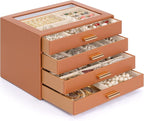 AKOZLIN Jewelry Box with Clear Lid Functional Leather Jewelry Storage Organizer Case 4 Drawers for Women Girls Necklace Ring 