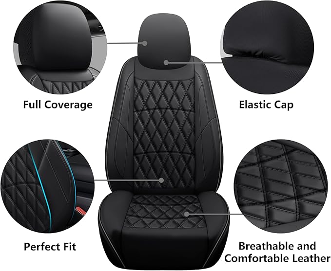 NS YOLO Leather Car Seat Covers,Universal Fit for Most Cars,SUVs and Sedans,Waterproof Luxury Leatherette Cushions, 2 Seats P