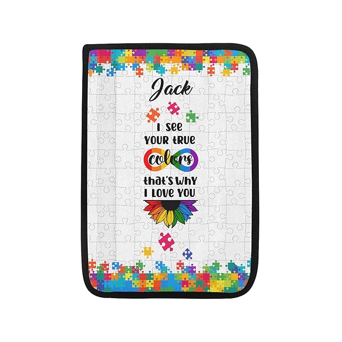 I See Your True Color Autism Awareness Seat Belt Cover for Kid Family Special Need Autistic Medical Alert Car Cushion Cover Support Autism Gift Personalized Name 33