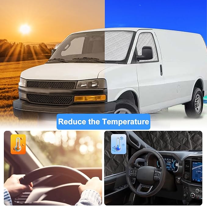 Windshield Sun Shade 3 Set for1996-2022 Express/GMC Savana, Insulated Front Seat Side Sunshade for All Seasons, Blockout UV Reflector Privacy Protection