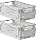 HUUSMOT 2-Pack Small Pastel Plastic Storage Baskets, Collapsible Crates for Organizing, Space-Saving Mini Bins for Classroom,