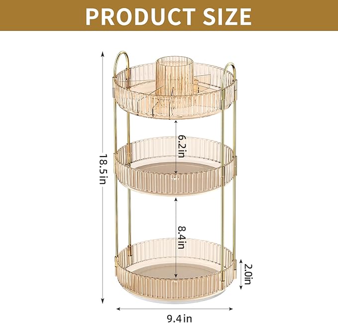 360° Rotating Makeup Organizer, Large-Capacity Skincare Make Up Storage 3 Tier Perfume Organizers Cosmetic Dresser Organizer 