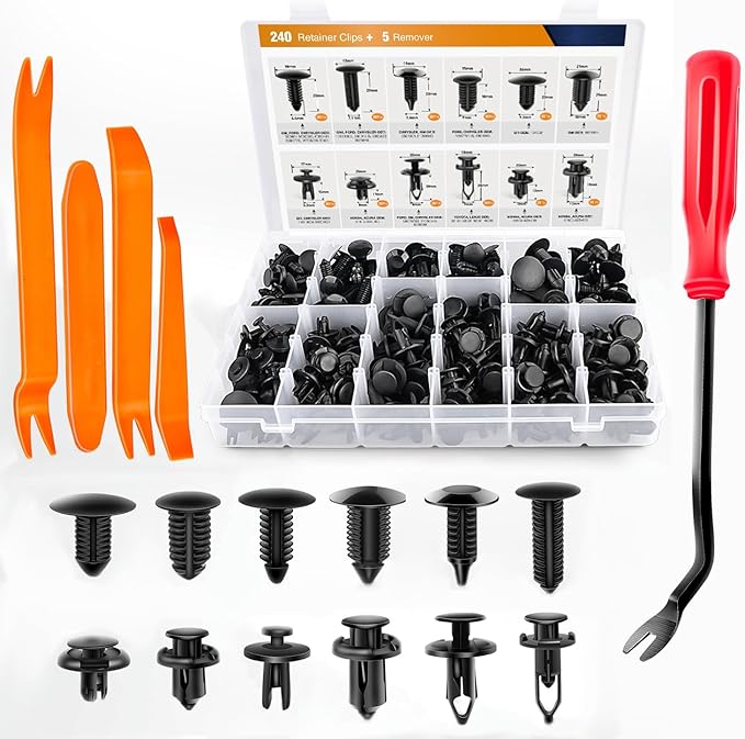 GOOACC 240PCS Bumper Retainer Clips Car Plastic Rivets Fasteners Push Retainer Kit 12 Popular Sizes Auto Push Pin Rivets Set 