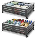 Under Bed Storage Containers With Wheels - 2 Pcs Bamboo Wood Rolling Underbed Shoe Storage Bins With Dust Bags for Clothes Bl