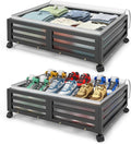 Under Bed Storage with Wheels-Large Bamboo Underbed storage Containers with Large Dust Bag Stackable Under the Bed Shoe Stora