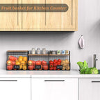 3 Pack wire Fruit Basket for Kitchen with Wood Lid - Counter&Wall Mounted Onion and Potato Storage with Nameplate, Hanging Ba