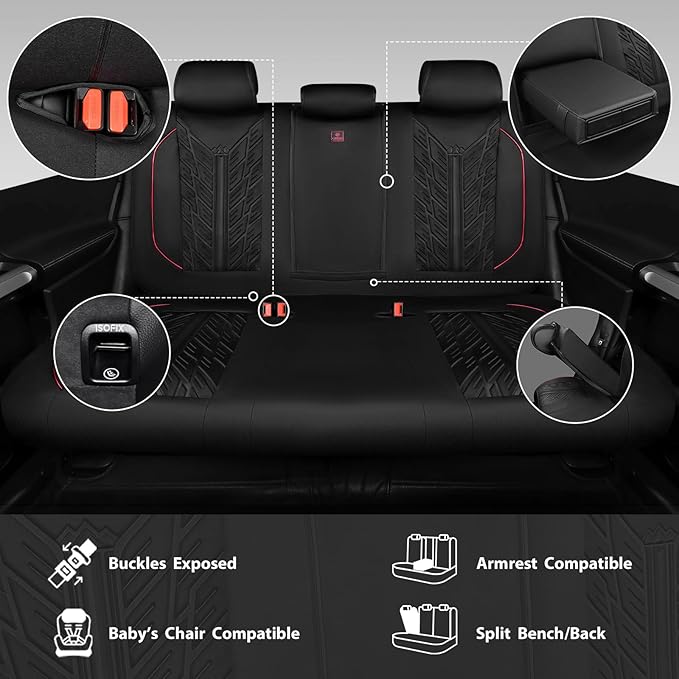 CAR PASS Waterproof Split Bench Seat Covers,Neoprene Rear Seat Covers,All-Weather Non-Slip Durable, Universal Fit for SUVs Se