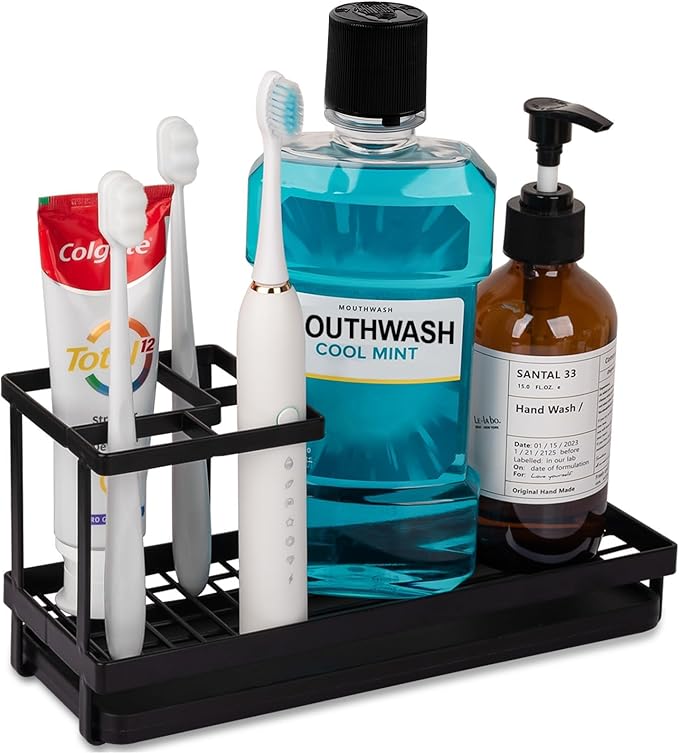 Toothbrush Holders for Bathrooms, Carbon Steel Tooth Brushing Holder Electric Toothbrush and Toothpaste Organizer Bathroom Ac