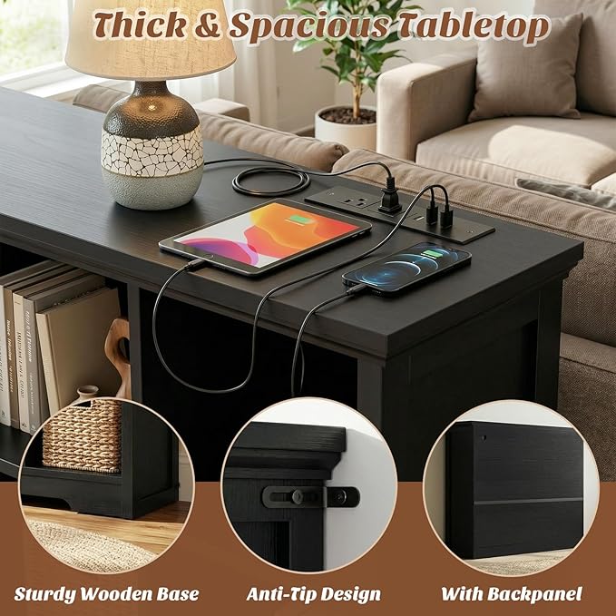 Aheaplus Wooden 9-Cube Storage Organizer with Charging Ports, Modern Cube Bookcase with Base, 4-Tier Floor Standing Open Cubb
