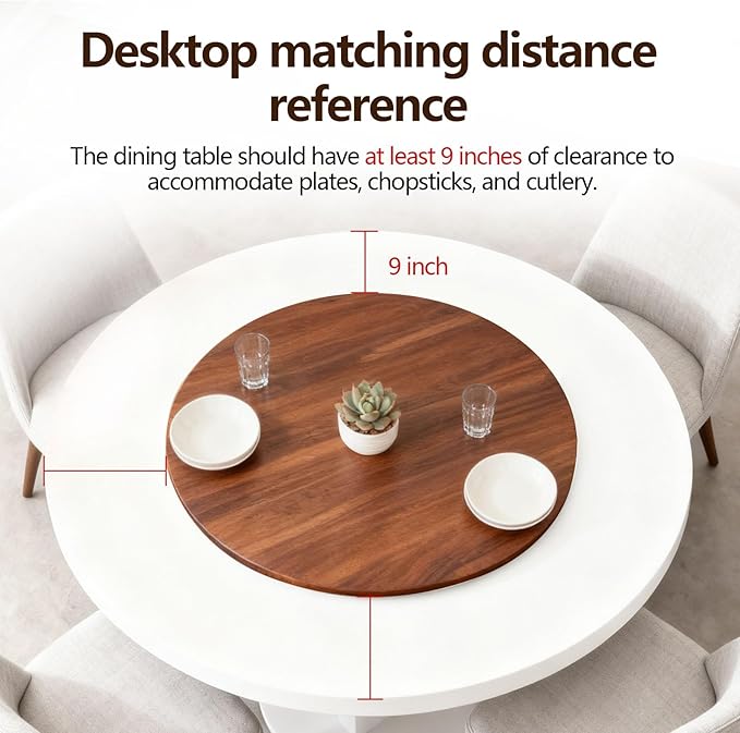 24" Wood Lazy Susan, Large Solid Turntable Serving Tray for Tabletop, Smooth Rotating Round Tray for Kitchen Counter, Dining 