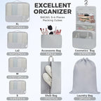 BAGAIL 9 Set Packing Cubes with Packing List Luggage Packing Organizers for Travel Accessories (Light Grey)