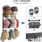Hat Rack for 45 Baseball Caps with 10 Clips 3 Tier Hat Organizer for Wall Multi-functional Hat Hanger Metal Hat Holder at Clo