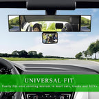 15" Rear View Mirror with Baby Mirror, Panoramic Anti-Glare Wide Angle Convex Rearview Mirror, Vehicle Interior Clip-on Rear View Baby Mirror Extender Reduce Blind Spot