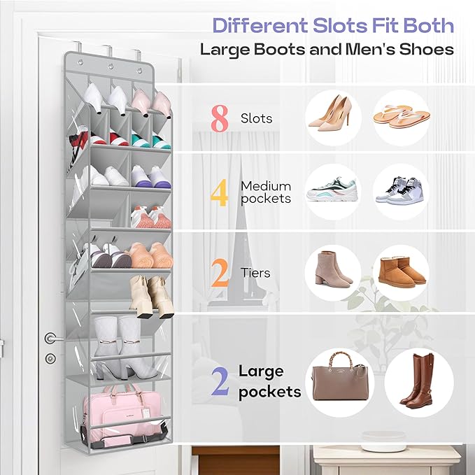 MISSLO Clear Over the Door Shoe Organizer Large Deep Pockets Hanging Shoe Rack for Closet Fit 20 Pairs Shoe Holder for Sneake
