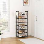 LANTEFUL 7 Tiers Shoe Rack 18-20 Pairs Boots Organizer Storage Sturdy Narrow Shoe Shelf for Entryway, Closets with Hooks, Bla