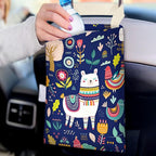 Car Trash Bag Hanging No Snap Small Garbage Bag for Car Back Seat Cute Printed One-handed Strap Trash Bags Car Accessories-Navy Alpaca Car Trash Bags