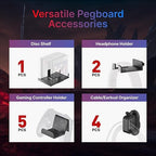 PEGZONE Controller and Headphone Holder Wall Mount, Modular Gaming Pegboard with Accessories, Controller Stand for Xbox PS5 P
