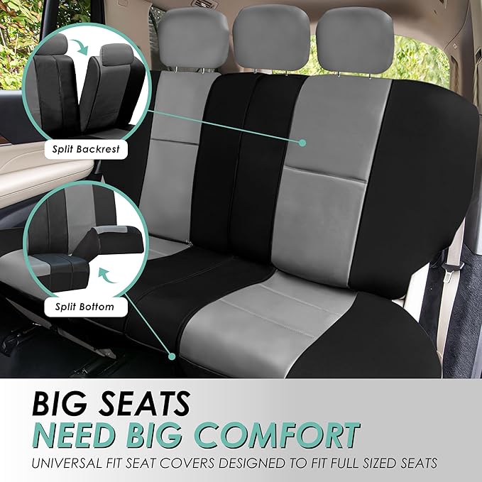 FH Group Car Seat Covers PU Leather 3 Row 8 Seater Car Seat Covers, Airbag Compatible and Split Bench - Fit Most Car, Truck, 