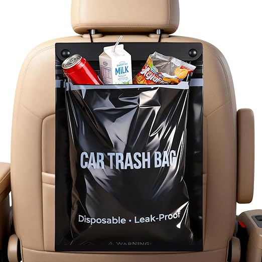 COZILO 50 Count Disposable Car Trash Can Bags, 2 Gallon Heavy Duty Alternative to Bulky Car Trash Can & Garbage Can, Leakproof Smellproof Hanging & Stick-On Garbage Bags for Car SUV Truck