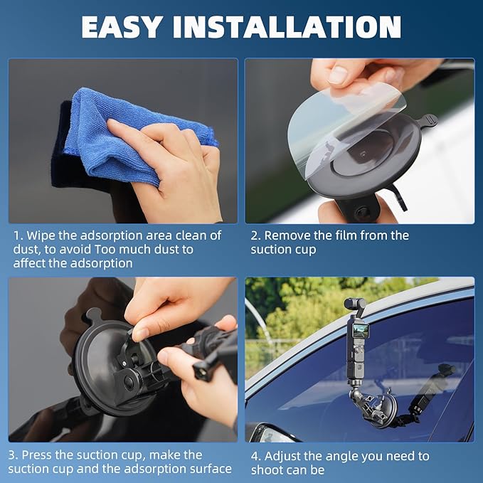 BRDRC Pocket 3 Suction Cup Mount, For Xtra Muse Car Windshield Window Dash Holder Kit with Expansion Adapter for Insta360 X4 X5 Go 3S for GoPro Max Mini Hero Pocket 3 2 Action 6 5 Pro Nano Accessories