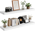 Floating Wall Shelf 36x6.8x1.7 Inch – Solid Wood Shelf in White Finish – Heavy Duty Wall Mounted Rustic Display Shelf for Liv