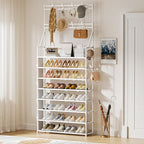 OYREL Shoe Rack 8 Tier Large Shoe Organizer Storage 32-40 Pairs Metal Shoe Storage Rack with Hooks and Side Pocket for Entran