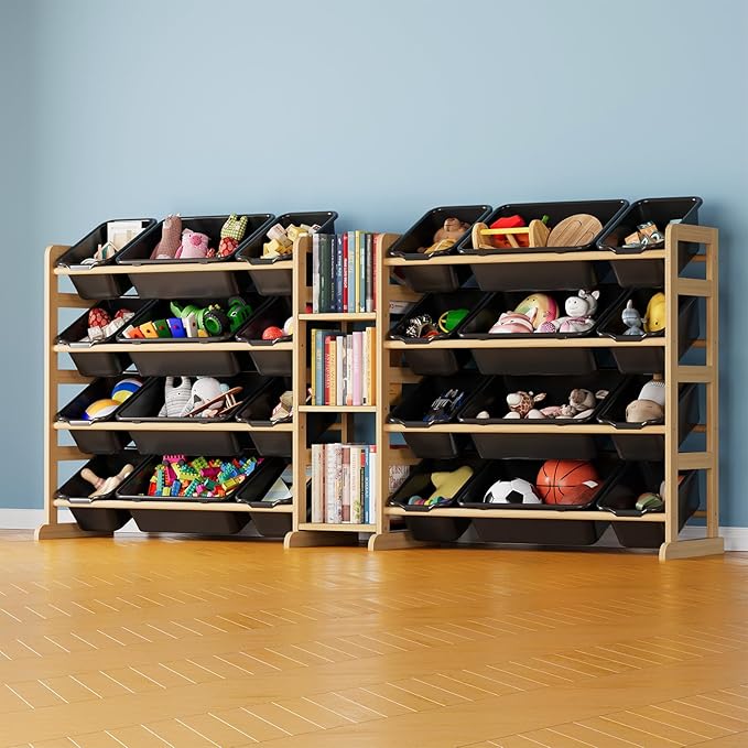 SpaceAid Large Toy Storage Organizer with 24 Bins and 3 Shelves, Toy Organizers Storage Bookshelf, Kids Bin Shelf Box Bookcas