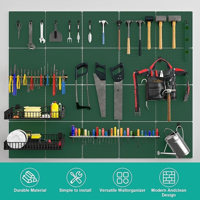 PegBoard, 68PCS Heavy Duty Metal Pegboard with Hooks, Heavy Duty Peg Board for Walls Home, Garage Tool Storage, Workbench, Cr