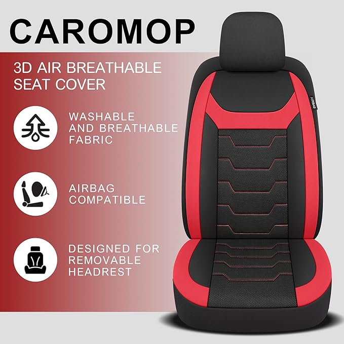 CAROMOP Breathable Car Seat Cover 2 Front Seats, 3D Air Mesh Cloth Seat Covers for Cars, Universal Fit Automotive Car Interio